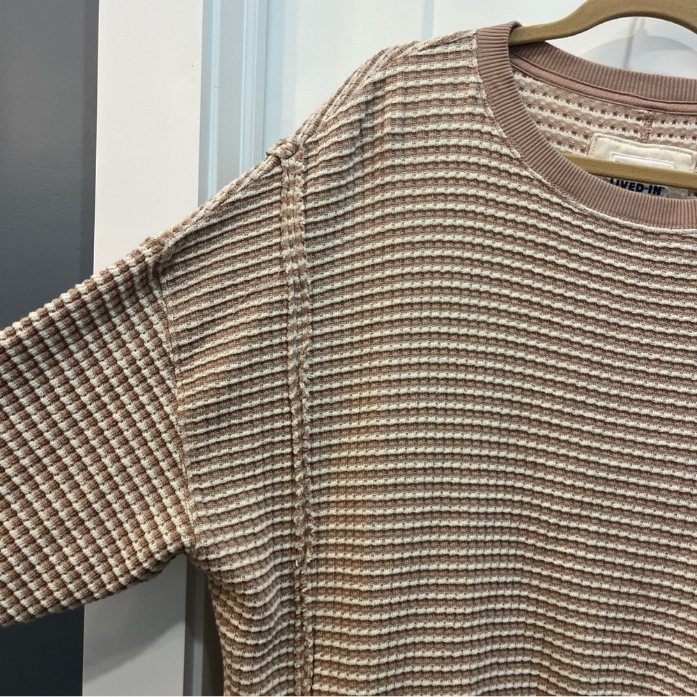 AMERICAN EAGLE AE BIG HUG WAFFLE CREW NECK SWEATSHIRT OVERSIZED CREAM TAN SZ S - Picture 2 of 9